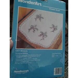 Lot Of 2 WonderArt Dresser Scarf Kits Embroider Or Paint Wisteria And Violets